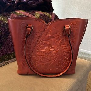 Patricia Nash Vintage Cavo Tooled Leather Marion Tote Old Rose